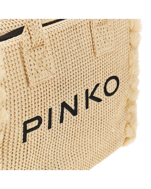 Pinko Natural Faux Raffia Shopping Bag With Logo