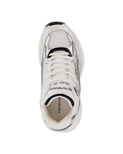 Emporio Armani White Mesh Sneakers With Leather Details