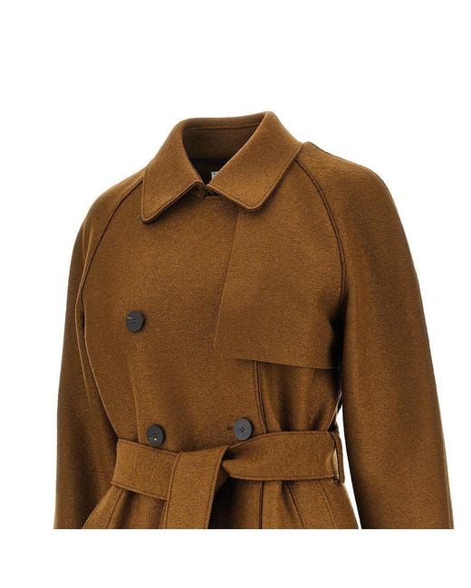Harris Wharf London Brown Pressed Wool Long Trench Coat