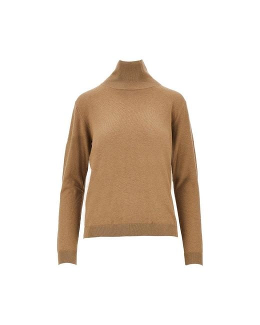 Weekend by Maxmara Brown Silk And Wool-Blend Knitted Turtleneck