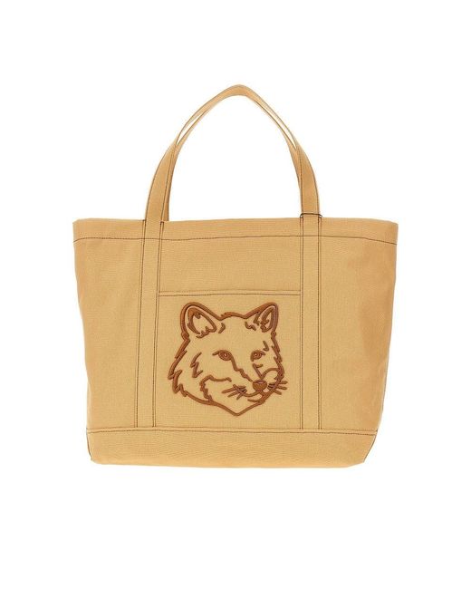 Maison Kitsuné Metallic Large 'Fox Head' Canvas Tote Bag for men