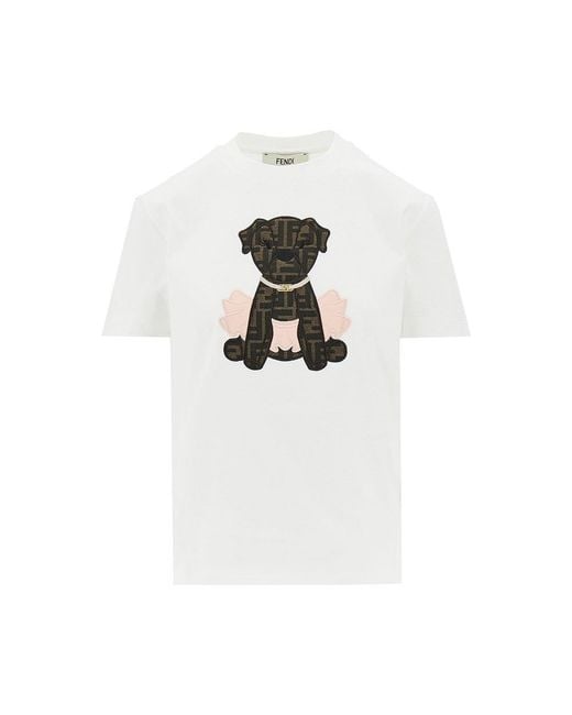 Fendi White Cotton T-Shirt With Ff Patch