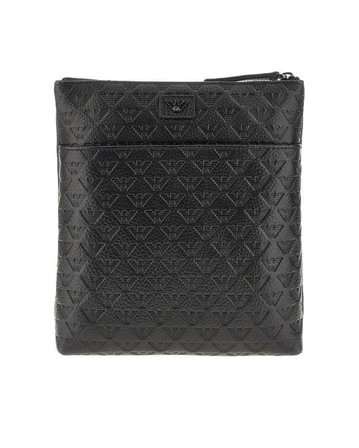 Emporio Armani Black Eagle Embossed Leather Crossbody Bag for men