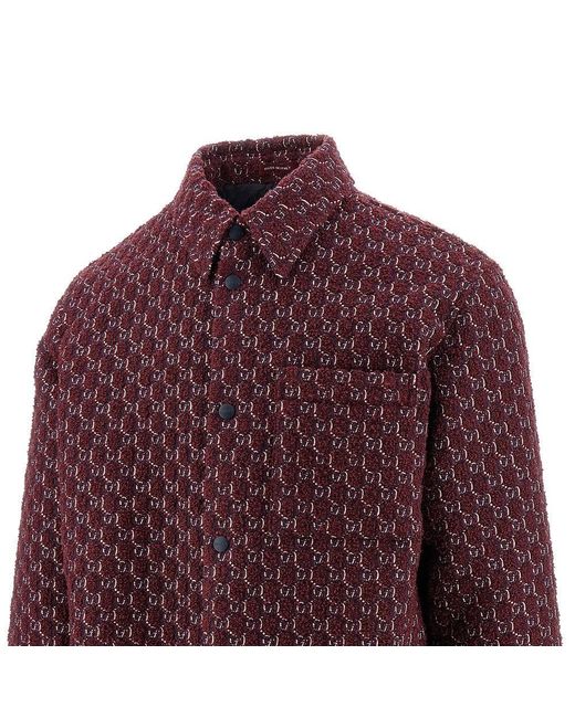 Gucci Purple GG Tweed Padded Overshirt Jacket for men