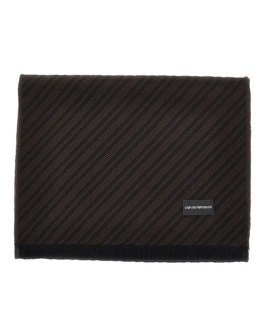 Emporio Armani Black Jacquard Viscose Blend Scarf for men