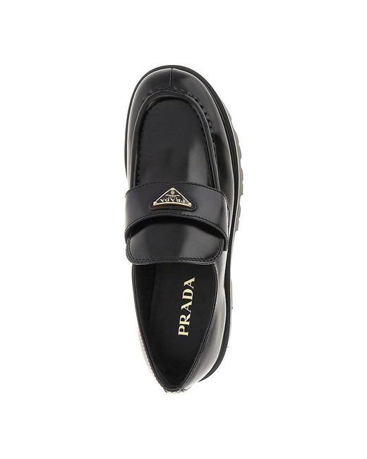 Prada Black Leather Loafers With Lug Sole