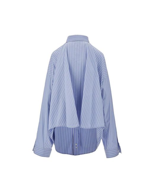 Balenciaga Blue Oversized Asymmetrical Striped Shirt