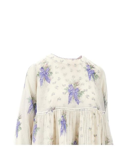 Péro White Patchwork Voile Flounced Midi Dress