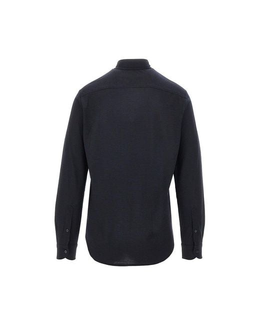 Emporio Armani Blue Wool Jersey Shirt for men