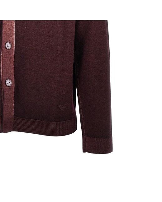 Emporio Armani Purple Virgin Wool Knitting Cardigan for men