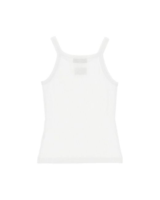 Fendi White Ribbed Tank Top With Leather Patch