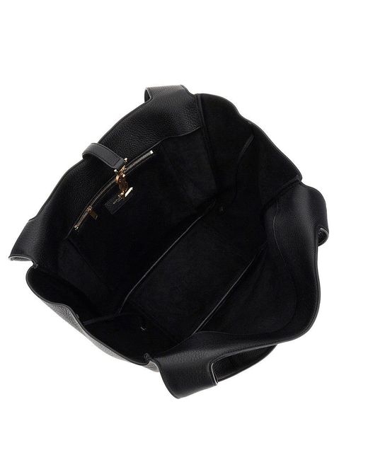 Saint Laurent Black 'Le 5 À 7 Bea' Grained Leather Shopping Bag