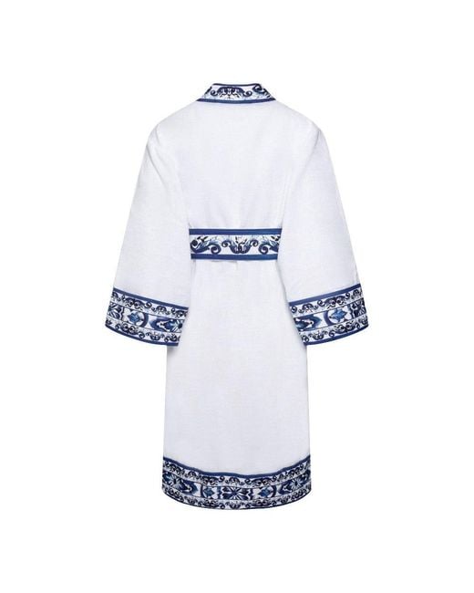 Dolce & Gabbana Blue Printed Edges Bathrobe