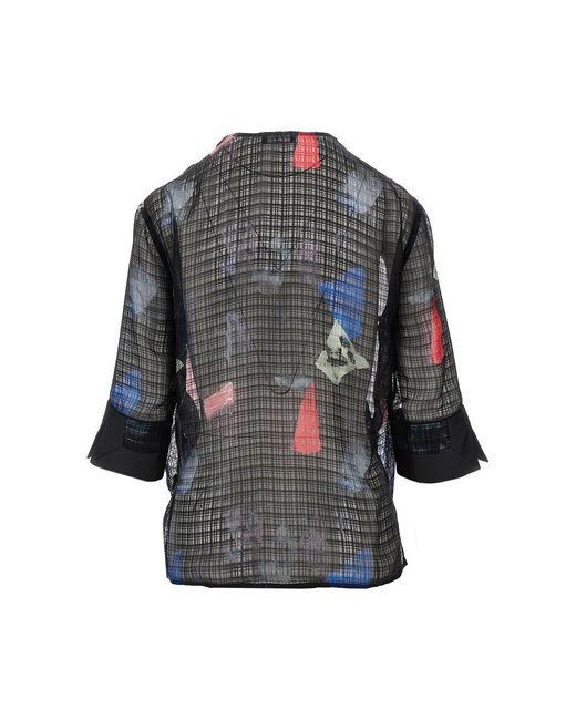 Emporio Armani Blue Criss-Crossed Silk-Blend Blouse