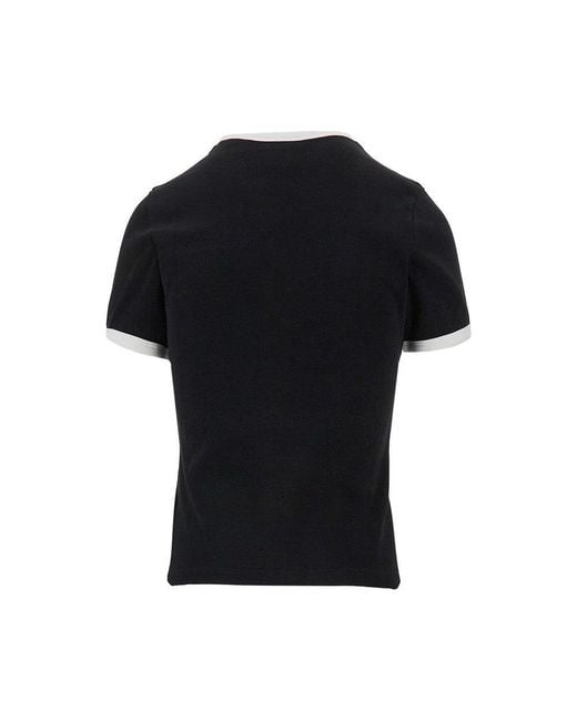 Courreges Black Cotton T-Shirt With Contrasting Trims