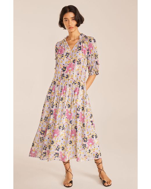 Rebecca Taylor Passion Flower Puff Sleeve Dress In Pink Lyst