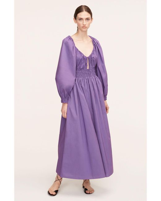 Rebecca Taylor Cotton Poplin Smocked-waist Dress in Purple | Lyst