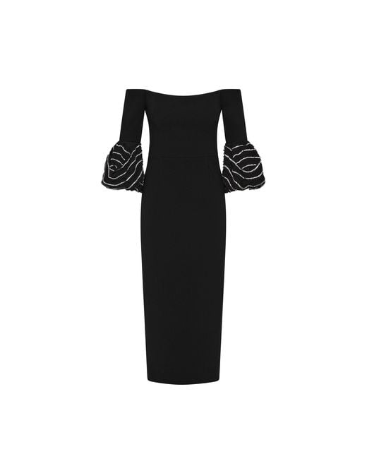 Rebecca Vallance Black Bellatrix Off The Shoulder Midi Dress