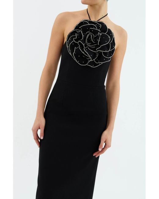 Rebecca Vallance Black Eliana Halter Midi Dress