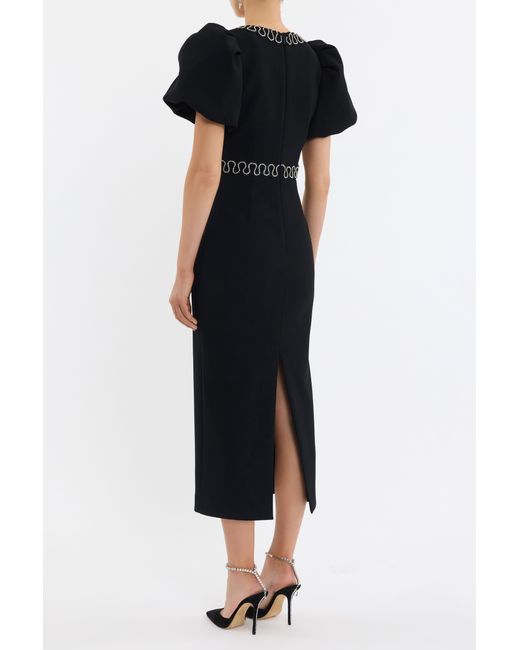 Rebecca Vallance Black Nyx Puff Sleeve Midi Dress