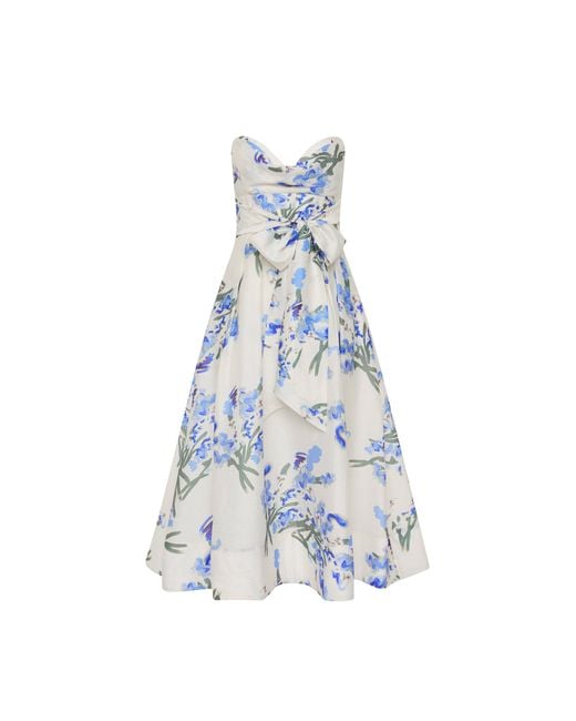 Rebecca Vallance Bluebell Meadow Floral-Print Linen Blend Midi Bustier Dress With Sash