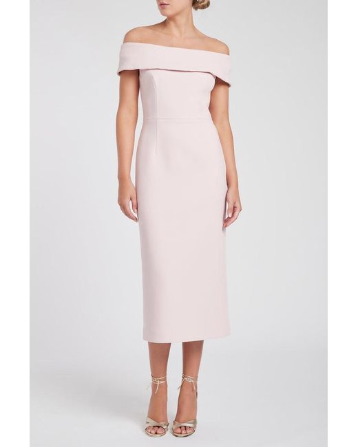 Rebecca Vallance Pink Amore Off Shoulder Midi Dress