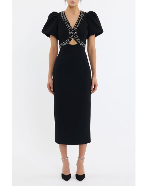 Rebecca Vallance Black Nyx Puff Sleeve Midi Dress