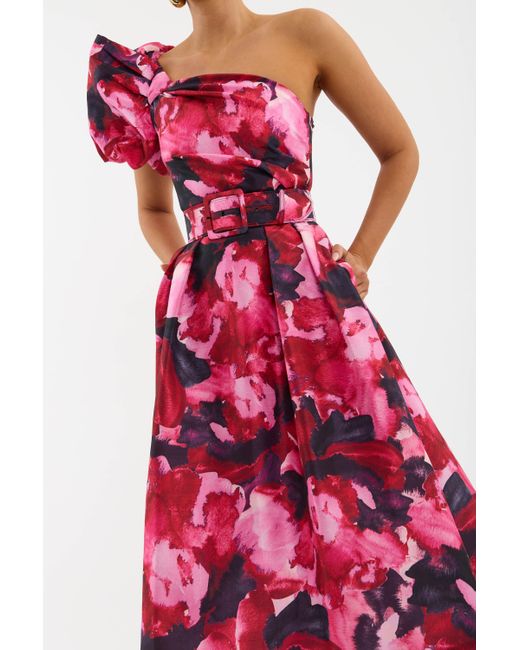 Rebecca Vallance Red Petunia One Shoulder Midi Dress