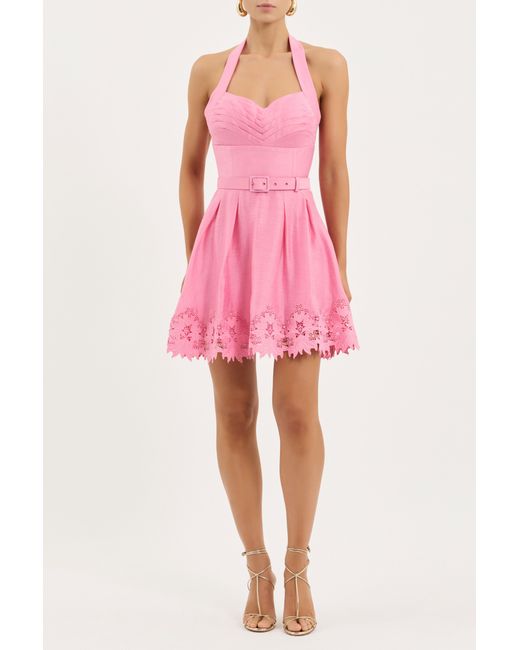 Rebecca Vallance Pink Petalite Halter Mini Dress