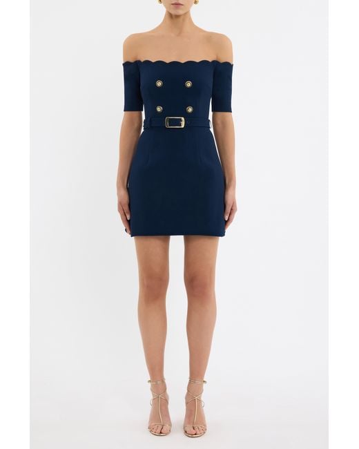Rebecca Vallance Blue Marina Off The Shoulder Mini Dress