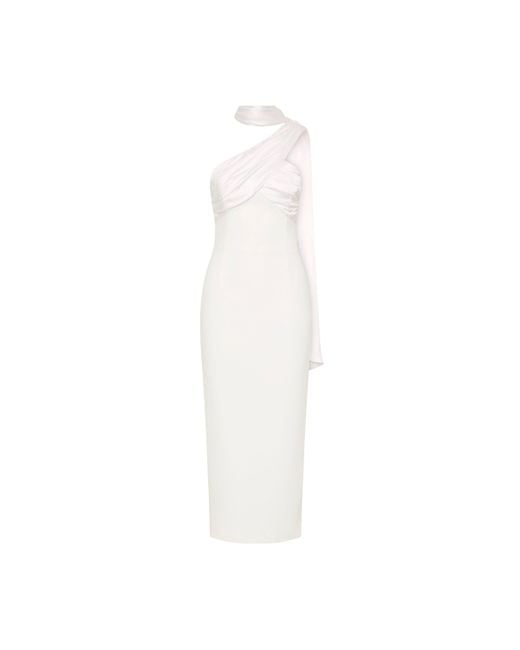Rebecca Vallance White Atlas Halter Tie Midi Dress