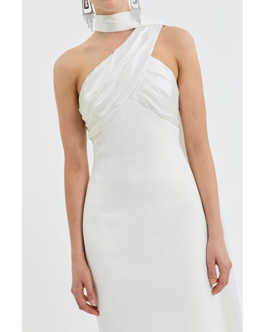 Rebecca Vallance White Atlas Halter Tie Midi Dress
