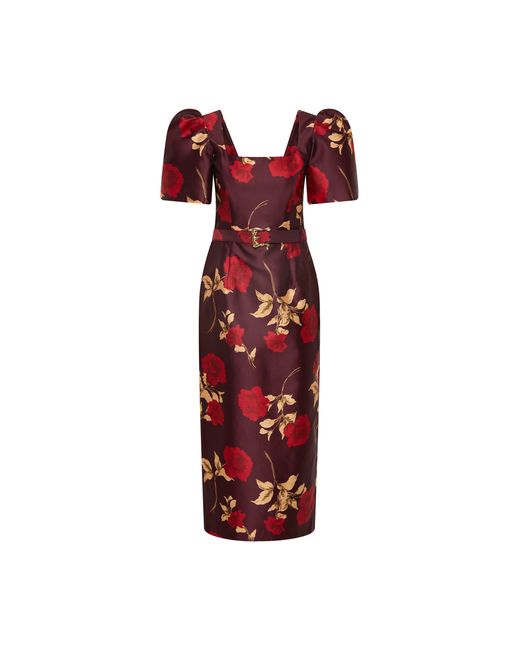 Rebecca Vallance Red Melora Short Sleeve Midi Dress