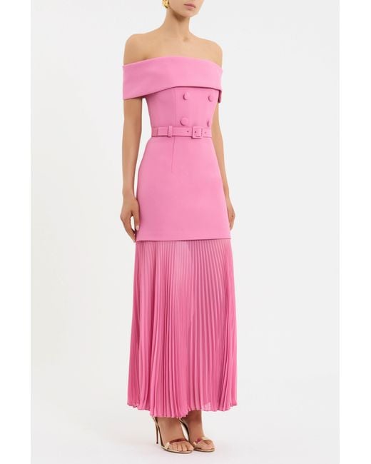 Rebecca Vallance Pink Muriel Off The Shoulder Midi Dress