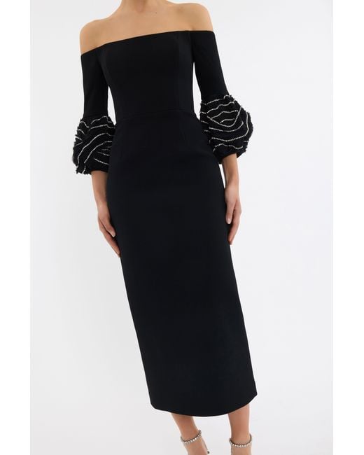 Rebecca Vallance Black Bellatrix Off The Shoulder Midi Dress