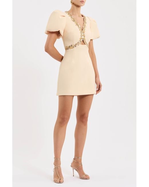 Rebecca Vallance White Alexandrite Puff Sleeve Mini Dress