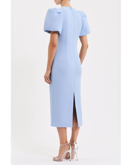 Rebecca Vallance Blue Aylin Puff Sleeve Midi Dress