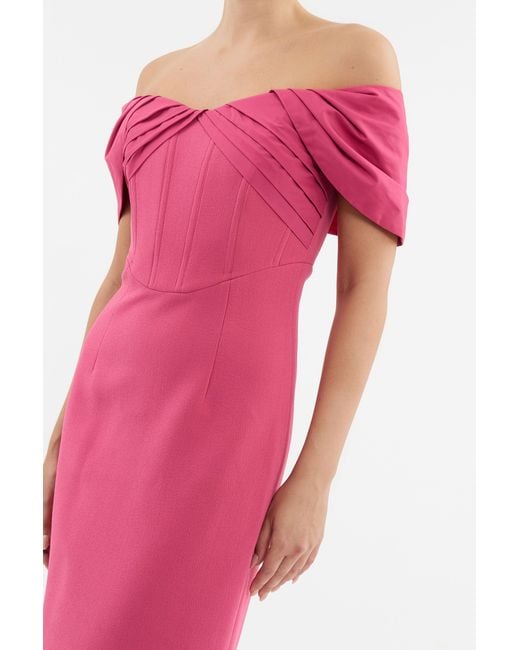 Rebecca Vallance Pink Anais Off Shoulder Midi Dress