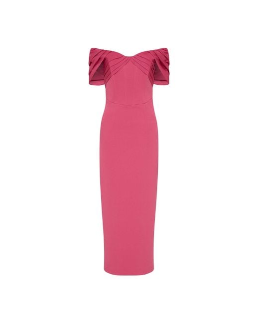 Rebecca Vallance Pink Anais Off Shoulder Midi Dress
