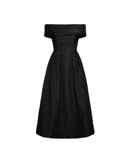 Rebecca Vallance Black Helene Off Shoulder Midi Dress