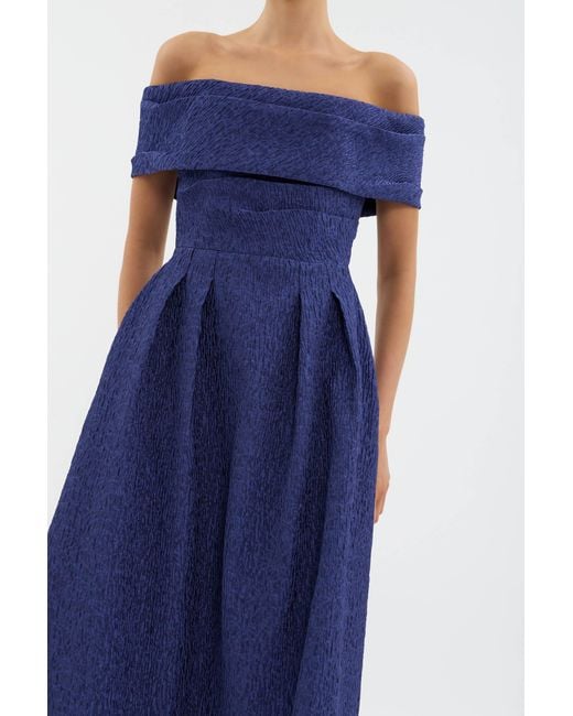 Rebecca Vallance Blue Helene Off Shoulder Midi Dress