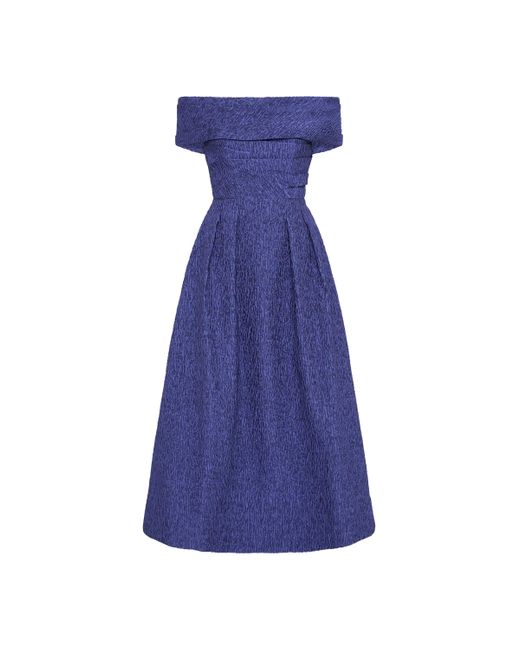 Rebecca Vallance Blue Helene Off Shoulder Midi Dress