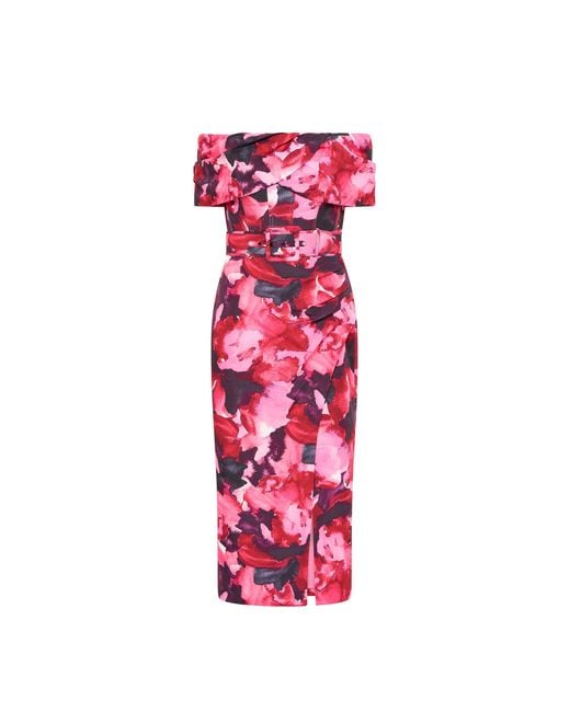 Rebecca Vallance Red Petunia Off The Shoulder Midi Dress