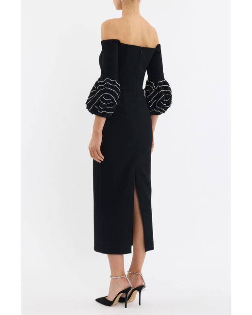 Rebecca Vallance Black Bellatrix Off The Shoulder Midi Dress