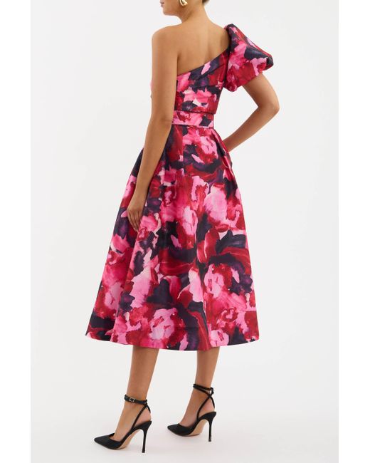 Rebecca Vallance Red Petunia One Shoulder Midi Dress