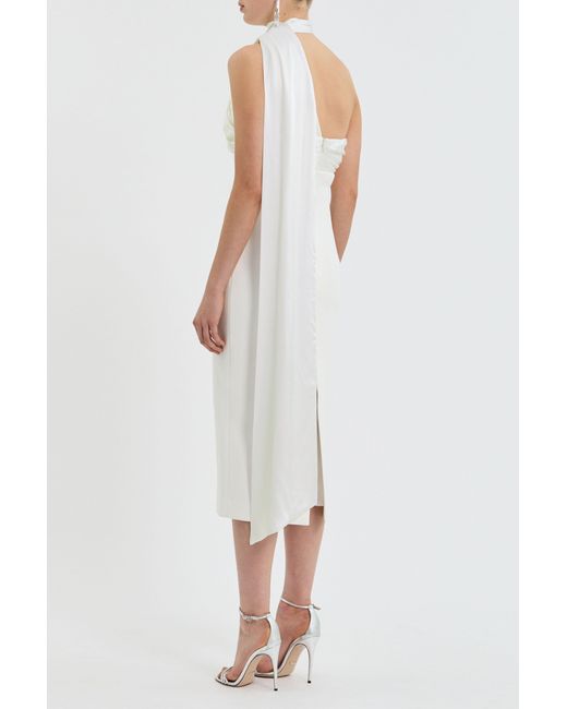 Rebecca Vallance White Atlas Halter Tie Midi Dress