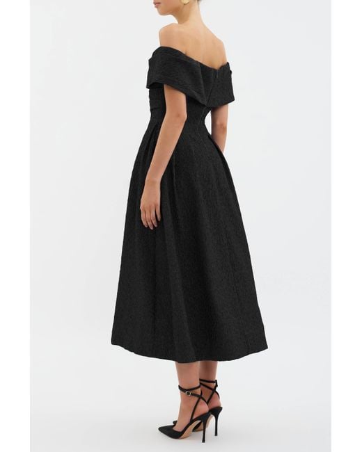 Rebecca Vallance Black Helene Off Shoulder Midi Dress