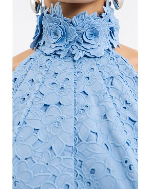 Rebecca Vallance Blue Nuvola Halter Midi Dress
