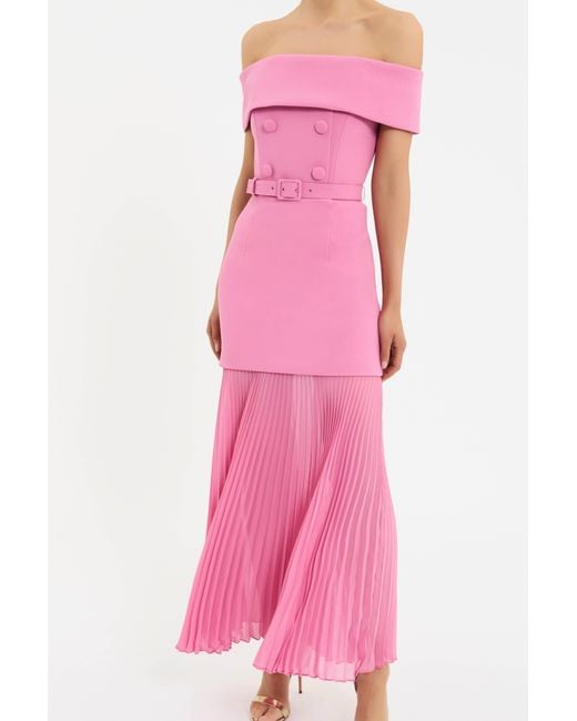 Rebecca Vallance Pink Muriel Off The Shoulder Midi Dress