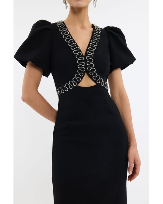 Rebecca Vallance Black Nyx Puff Sleeve Midi Dress